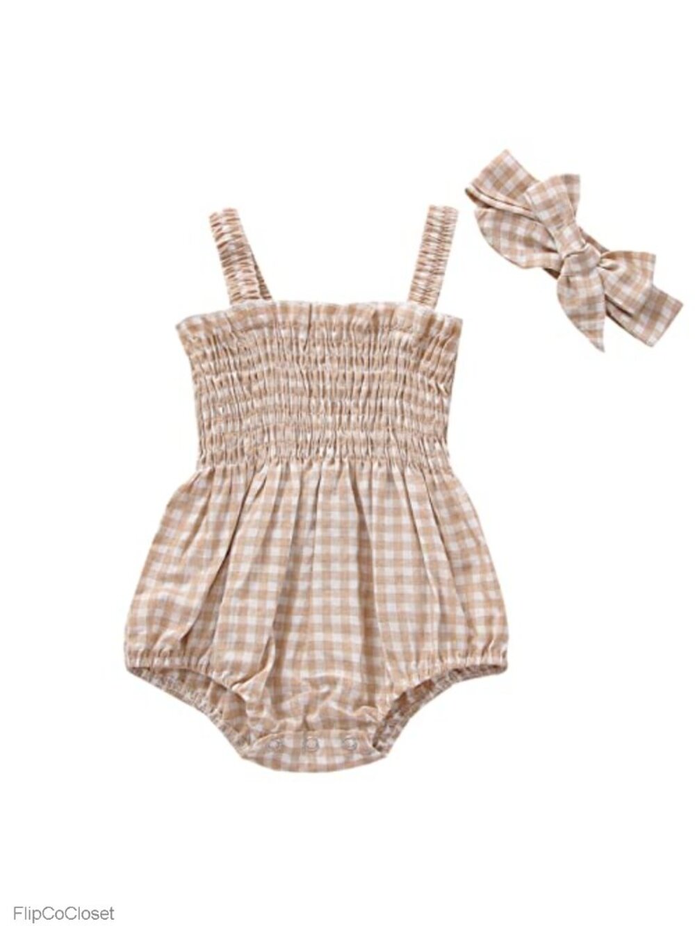 Baby Girl Sleeveless Halter Romper Set with Headband Cotton Blend
